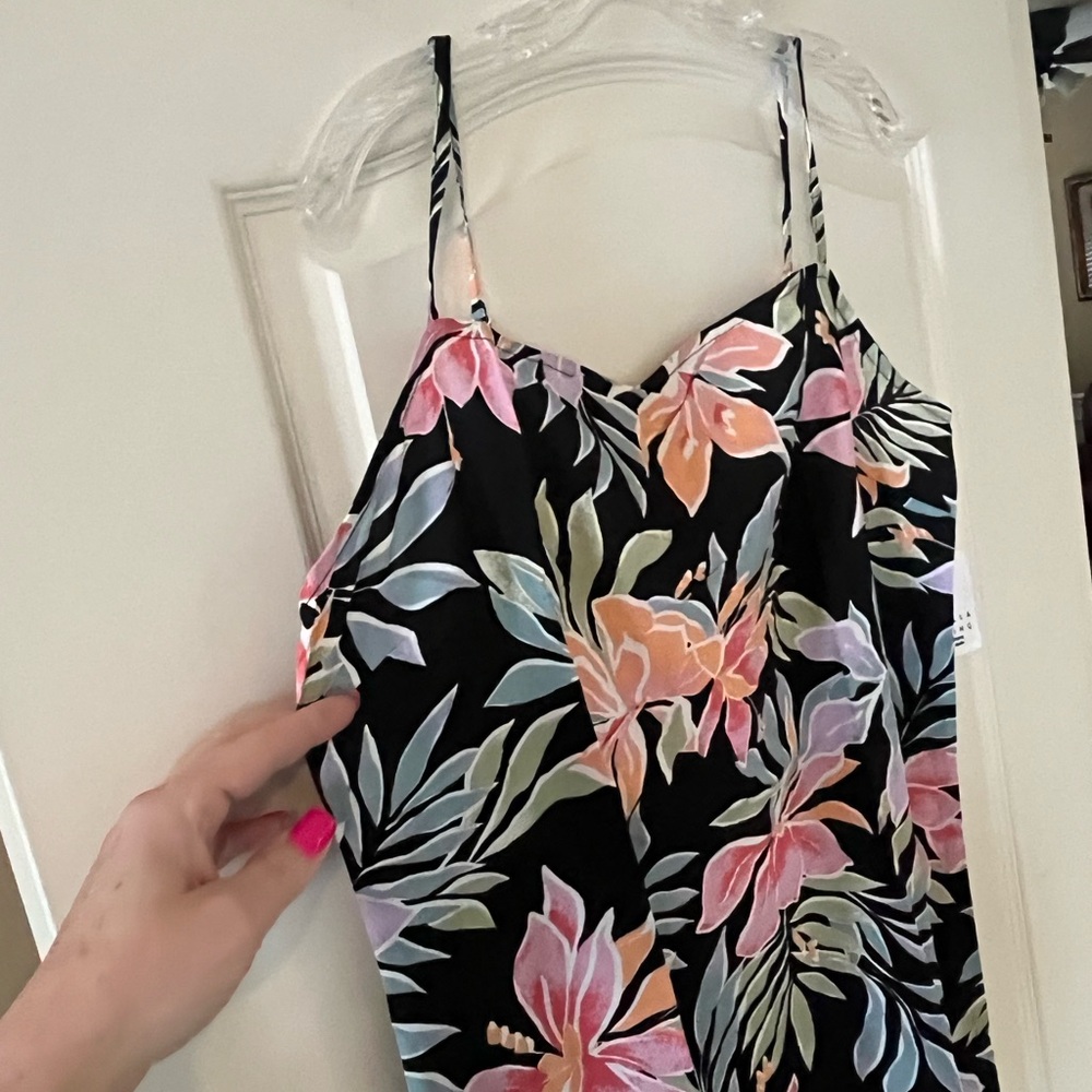 Billabong Black Midi Slip Dress with Pink & Pastel Floral Print Women’s large - Picture 12 of 15
